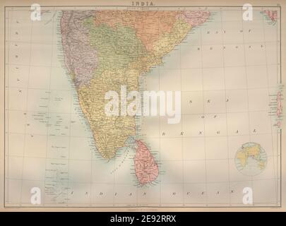 Südindien. Sri Lanka Ceylon. Mysore. Nizams Dominions. BARTHOLOMEW 1870 Karte Stockfoto