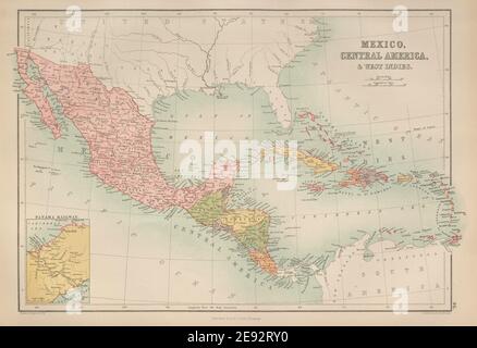 Mexiko, Mittelamerika Und Westindien. Panama Railway. BARTHOLOMEW 1870 Karte Stockfoto