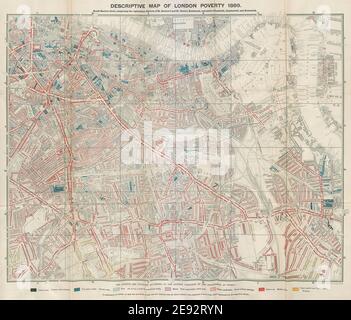 Beschreibende Karte von London Poverty STAND SE Southwark Bermondsey Rotherhithe 1889 Stockfoto