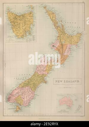 Neuseeland in Provinzen & Tasmanien oder Van Diemen's Land. BARTHOLOMEW 1870 Karte Stockfoto