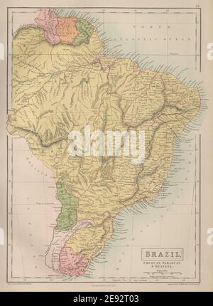 Brasilien, Uruguay, Paraguay Und Guayana. Guyanas. BARTHOLOMEW 1870 alte antike Landkarte Stockfoto