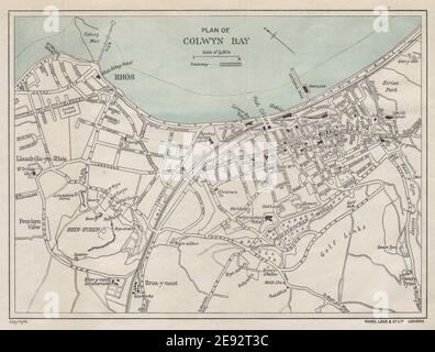 COLWYN BAY Vintage Stadt/Stadtplan. Wales. WARD LOCK 1929 alte alte Karte Stockfoto