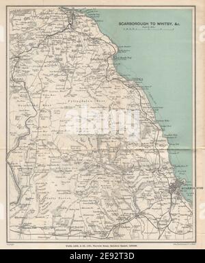 NORTH YORKSHIRE COAST & MOORS. Whitby Scarborough. STATIONSSCHLOSS 1905 alte Karte Stockfoto