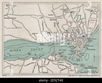 TEIGNMOUTH vintage Stadtplan. Devon. WARD LOCK 1934 alte alte Karte Stockfoto