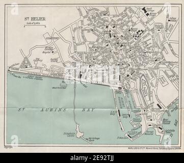 ST. HELIER Vintage Stadt Stadtplan. Jersey Channel Islands. STATIONSSCHLOSS 1934 MAP Stockfoto