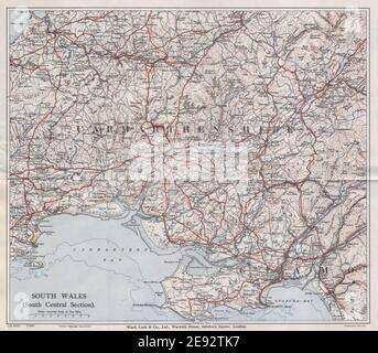 SOUTH WALES Cardigan Swansea Neath Carmarthen Llanelli Tenby. STATIONSSCHLOSS 1936 MAP Stockfoto