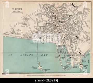 ST. HELIER Vintage Stadt Stadtplan. Jersey Channel Islands. STATIONSSCHLOSS 1950 MAP Stockfoto