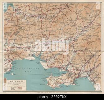 SOUTH WALES Cardigan Swansea Neath Carmarthen Llanelli Tenby. STATIONSSCHLOSS 1938 MAP Stockfoto