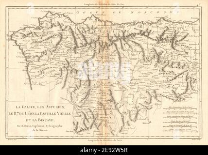 Galice, Asturys, Léon, Castille vieille & Biscaye. NW Spanien. BONNE 1787 Karte Stockfoto