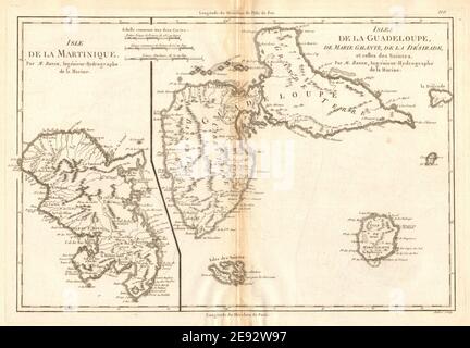 Martinique, Guadeloupe, Marie-Galante, La Désirade & Saintes. BONNE 1788 Karte Stockfoto