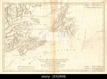 Isle et Banc de Terre-Neuve, Isle Royale… Golf von St. Lawrence. BONNE 1788 Karte Stockfoto
