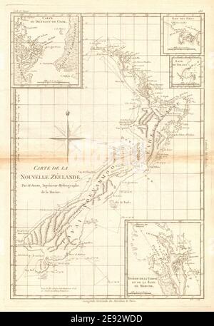 Carte de la Nouvelle Zéelande. Neuseeland. Cook Strait. Themse. BONNE 1788 Karte Stockfoto