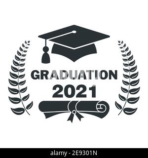 Graduate Cap schwarzes Logo mit Lorbeerkranz Stock Vektor