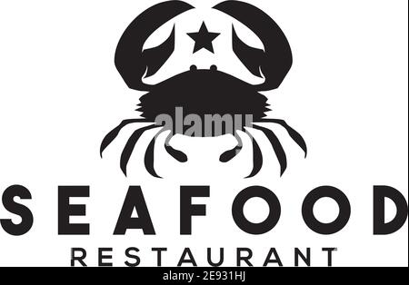 Meeresfrüchte-Restaurant Logo Design Vektor-Vorlage mit Krabben Symbol Illustration Stock Vektor