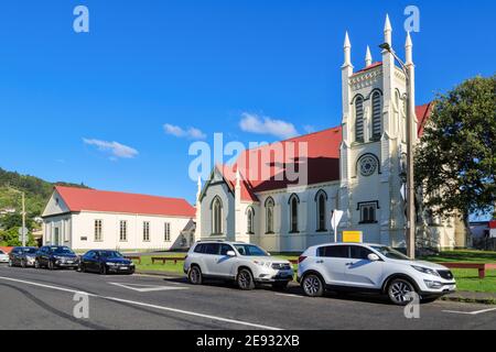 St. James Church in Thames, Neuseeland, erbaut 1896, ein seltenes Beispiel einer gotischen Holzkirche Stockfoto