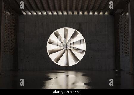 3D Rendering von Betongarage mit Lüftungssystem Stockfoto