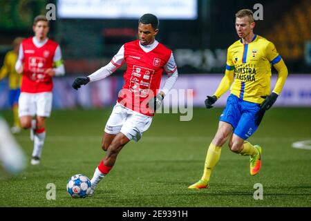 LEEUWARDEN, NIEDERLANDE - JANUAR 31: Abrahim Soumaoro vom MVV Maastricht während des niederländischen Keukenkampioendivisie-Matches zwischen Cambuur und MVV Maastric Stockfoto