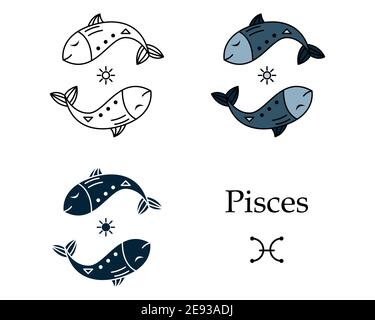 Vektor-Illustration eines Tierkreiszeichens Fische. Linienkunst, einfacher Stil. Astrologie. Stock Vektor