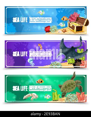 Varianten von Unterwasserleben und Meeresboden dekorative Banner-Set vektorgrafik Stock Vektor