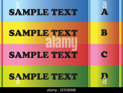 Vektordarstellung von vier farbigen 3D-Streifen über die Seite. Designvorlage mit Kopierbereich. Stock Vektor