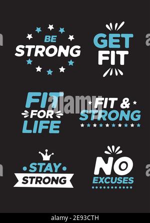 Sammlung von Etiketten und Symbolen für Fitness oder Fitness-Studio. Isolierte flache Vektorgrafik. Stock Vektor