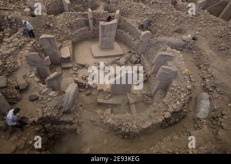 Archäologen entdecken die antike neolithische Stätte von Göbekli Tepe in der Türkei und entdecken Steinstrukturen aus über 11.000 Jahren. Stockfoto