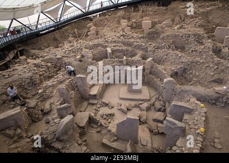 Archäologen entdecken die antike neolithische Stätte von Göbekli Tepe in der Türkei und entdecken Steinstrukturen aus über 11.000 Jahren. Stockfoto