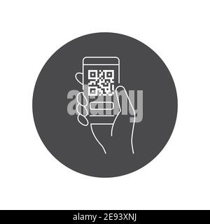 Mobile Anwendung, QR-Code Scannen in Smartphone schwarz Glyph-Symbol. Vermietung von öffentlichen Verkehrsmitteln. Piktogramm für Web, mobile App, Promo. UI-UX-Designelement Stock Vektor