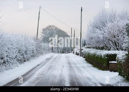 Schlechte Fahrbedingungen auf den Straßen von Lancashire Stockfoto