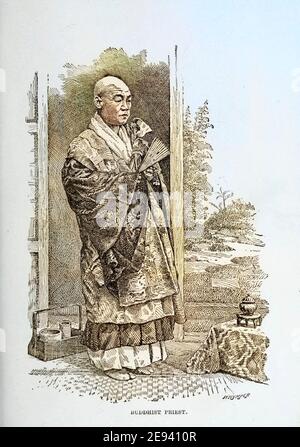 Maschine kolorierte buddhistische Priester aus dem Buch "Rambles in Japan: Das Land der aufgehenden Sonne" von Tristram, H. B. (Henry Baker), 1822-1906. Veröffentlichungsdatum 1895. Verlag New York : Revell Stockfoto