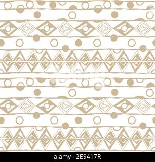 Abstrakte Pastell nahtlose Wiederholung Muster mit zufälligen rauhen, verdrehten Teil von Dreiecken oder gebrochenen Linien, Kreise Formen. Weiße und beige Farben Stock Vektor