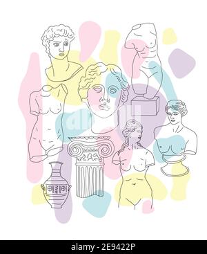 Altes Griechenland und Rom setzen Tradition und Kultur Vektor-Muster. Der lineare Trend des antiken Druckes, des antiken Griechenlands und des antiken Roms. Stock Vektor