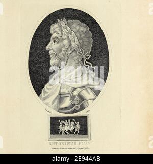 Porträt des römischen Kaisers Antoninus Pius (Titus Aelius Hadrianus Antoninus Augustus Pius; 19. September 86 – 7. März 161) war römischer Kaiser von 138 bis 161. Er war einer der fünf guten Kaiser in der Nerva-Antonine Dynastie. Kupferstich aus der Encyclopedia Londinensis oder, Universal Wörterbuch der Künste, Wissenschaften und Literatur; Band I; herausgegeben von Wilkes, John. Veröffentlicht 1810 in London Stockfoto