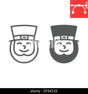 Leprechaun Irish Character line and Glyph icon, St. Patricks Tag und Feiertag, Leprechaun Vektor-Symbol, Vektorgrafiken, editierbare Kontur Umriss Zeichen Stock Vektor