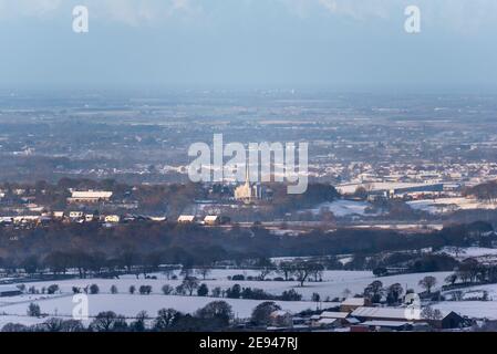 Winterliche Landschaft über Lancashire Stockfoto