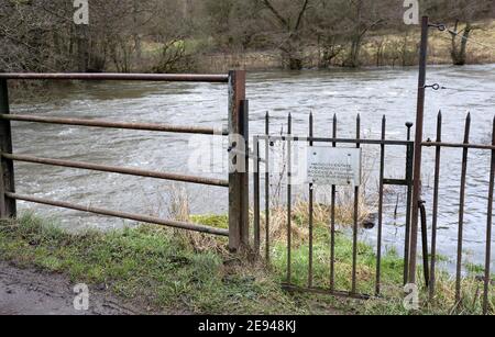 Flooded River Wye auf Haddon Estate in Bakewell in der Derbyshire Peak District National Park Stockfoto