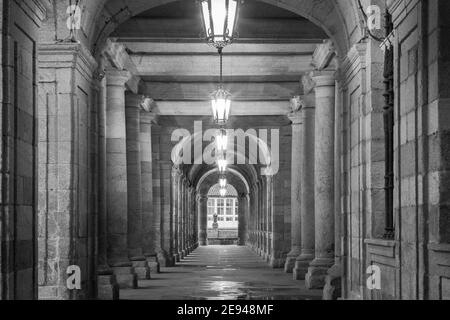 Arkaden des Rathauses in Santiago de Compostela, Spanien Stockfoto