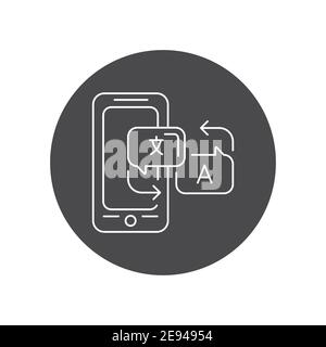 Sprachübersetzer mobile Anwendung in Smartphone schwarz Glyph Symbol. Piktogramm für Webseite, mobile App, Promo. UI UX GUI Design Element. Bearbeitbare n Stock Vektor
