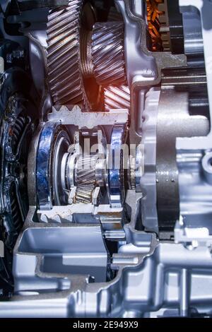Metallischer Hintergrund des Getriebegetriebes für Automobile Stockfoto