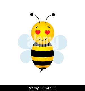 Biene verliebt. Niedliche Tier-Charakter mit Herzen Augen. Valentinstag Konzept. Vektorgrafik isoliert auf Weiß Stock Vektor