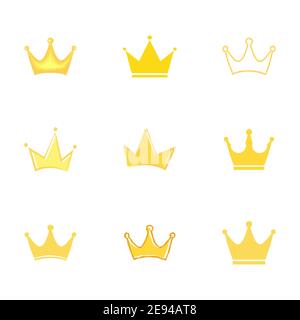 Crown Kollektion. Golden Drawn Kronen Icon-Set. Wohlhabendes und Machtkonzept. Vektorgrafik isoliert auf Weiß. Stock Vektor
