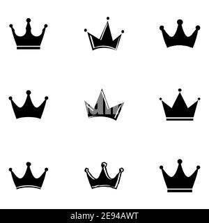 Crown Icon Kollektion. Handgezeichnete Kronen setzen schwarze Silhouetten. Wohlhabendes und Machtkonzept. Stock Vektor