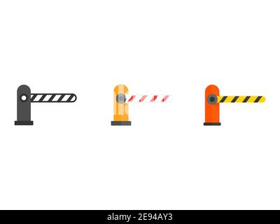 Symbol für automatische Fahrzeugbarriere eingestellt. Geschlossene Barrierekollektion in flachem Stil. Vektor-Transport-Abbildung isoliert auf weiß. Stock Vektor