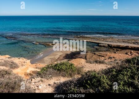 Rocky Beach in Mil Palmeras Stockfoto