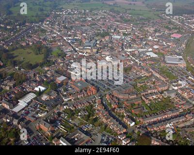 Luftaufnahme von Oswestry, einer Marktstadt in Shropshire, Großbritannien Stockfoto