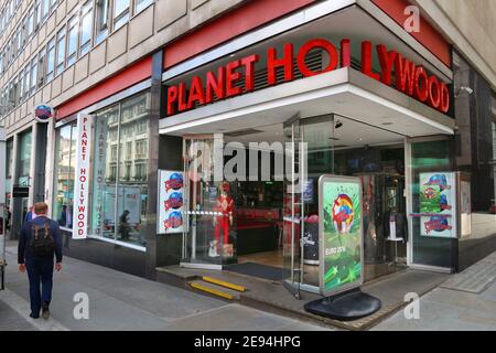 LONDON, Großbritannien - 7. JULI 2016: Planet Hollywood Restaurant in London. Das berühmte Hollywood restaurant Kette wurde von einer Gruppe von Schauspielern gegründet. Stockfoto