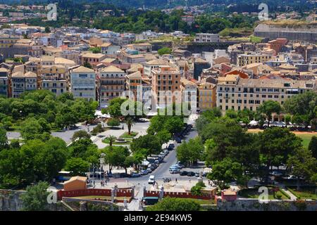 Altstadt von Korfu (Kerkyra) - UNESCO Weltkulturerbe in Griechenland. Luftaufnahme. Stockfoto