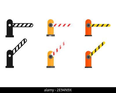 Symbol für automatische Fahrzeugbarriere eingestellt. Offene und geschlossene Barriere Kollektion in flachem Stil. Vektor-Transport-Abbildung isoliert auf weiß. Stock Vektor