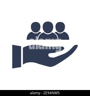 Hand halten Mann Symbol. Kundendienst-Support. Konzept für sichere Personen. Menschen und Arm schwarz Silhouette Symbol. Stock Vektor