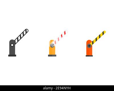 Symbol für automatische Fahrzeugbarriere eingestellt. Offene Barrierekollektion in flachem Stil. Vektor-Transport-Abbildung isoliert auf weiß. Stock Vektor